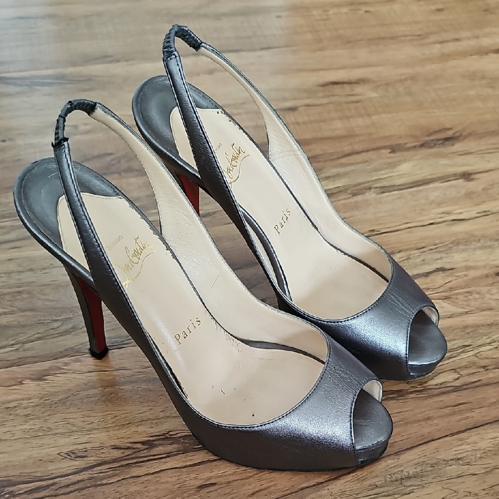 Christian Louboutin Silver Slingback Heels